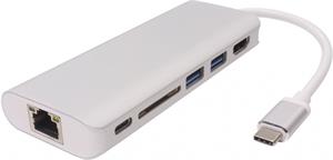 PremiumCord redukcia USB-C na HDMI + RJ45 + 2x USB 3.0 +SD card + PD charge M/F, káblová, 0,20m