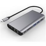PremiumCord redukcia USB-C na HDMI + VGA + RJ45 + 2x USB 3.0 + SD card + 3,5mm + PD charge M/F, káblová, 0,15m
