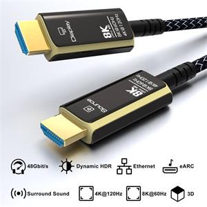 PremiumCord Ultra High Speed HDMI 2.1 optický fiber kábel 8K@60Hz, 15,0m,opletený, čierny, (rozbalené)