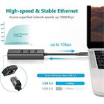 PremiumCord USB-A a USB-C Hub na LAN 10/100/1000Mbps + 3x USB 3.2