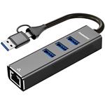 PremiumCord USB-A a USB-C Hub na LAN 10/100/1000Mbps + 3x USB 3.2