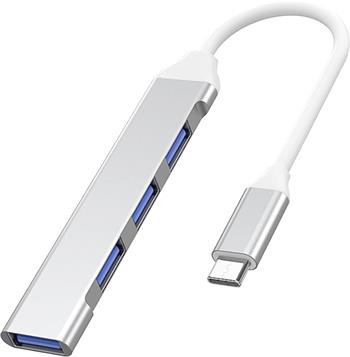 PremiumCord USB-C Hub na USB3.2 A + 3x USB2.0 A, strieborný hliník