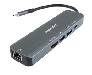 PremiumCord USB-C na HDMI + 2x USB3.2 + PD 100W+ RJ45 10/100/1000Mbps adaptér, (rozbalené)