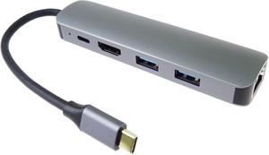 PremiumCord USB-C na HDMI + 2x USB3.2 + PD 100W+ RJ45 10/100/1000Mbps adaptér