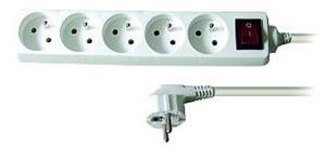 Prívodný predlžovací kábel 230V, 5x, 3.0m, biely, vypínač