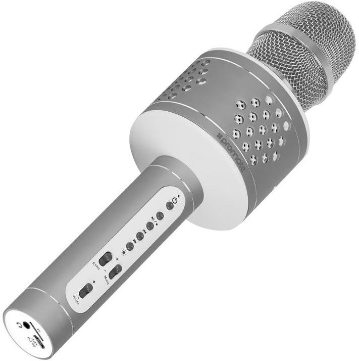 Promate VocalMic-3, mikrofón / BT reproduktor, strieborný