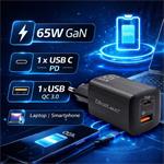 Qoltec GaN Ultra 65W nabíjačka, čierna