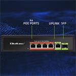 Qoltec PoE switch, 4x RJ45 PoE, 1x SFP, 65W, 1000 Mb