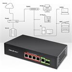 Qoltec PoE switch, 4x RJ45 PoE, 1x SFP, 65W, 1000 Mb