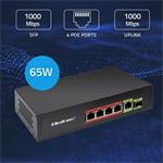 Qoltec PoE switch, 4x RJ45 PoE, 1x SFP, 65W, 1000 Mb