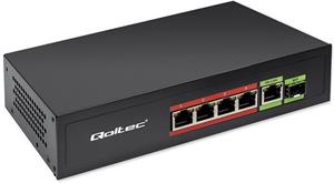 Qoltec PoE switch, 4x RJ45 PoE, 1x SFP, 65W, 1000 Mb