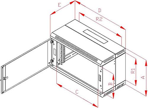 Rack Triton 19" dvojdílný 9U/295mm prosklené dveře, šedý