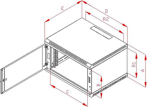 Rack Triton 19" jednodílný 15U/500mm prosklené dveře, šedý