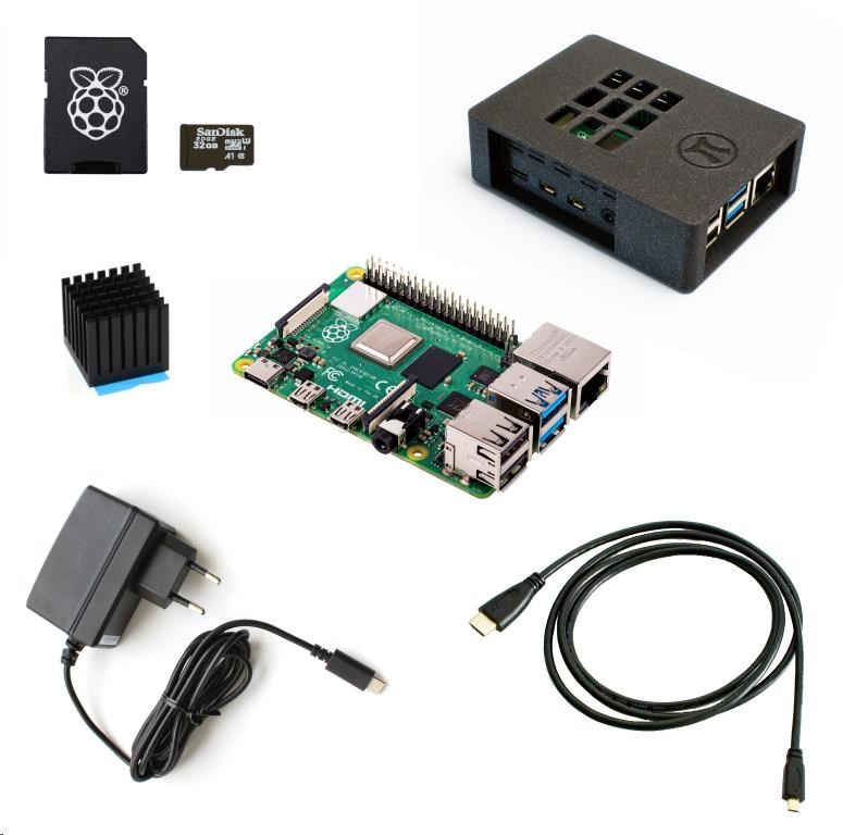 Raspberry Sada Zonepi Pi 4B/1GB, (SDHC karta + adaptér, Pi 4 Model B, krabička, chladič, HDMI kabel, napájecí zdroj)