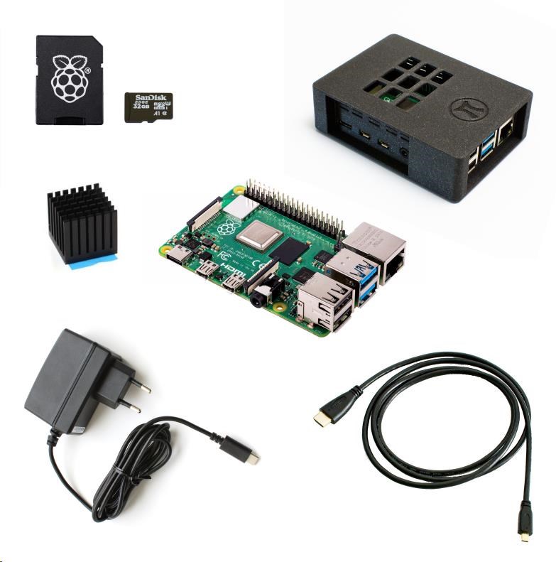 Raspberry Sada Zonepi Pi 4B/4GB, (SDHC karta + adaptér, Pi 4 Model B, krabička, chladič, HDMI kabel, napájecí zdroj)
