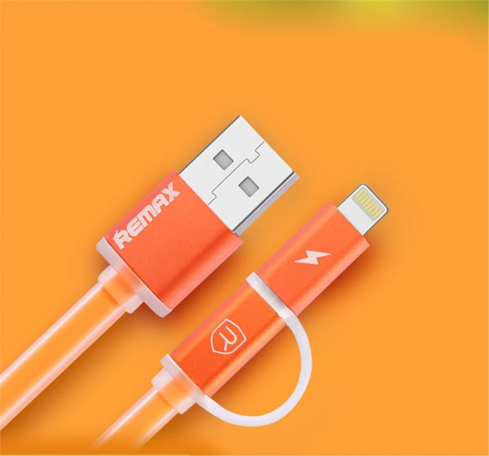 Remax kábel USB 2.0 na micro USB + Lightning M/M, prepojovací, 1,0m oranžový