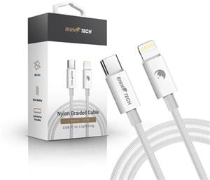 RhinoTech kábel s nylonovým opletom USB-A na Lightning 2,4A 1M, biely
