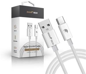 RhinoTech kábel s nylonovým opletom USB-A na USB-C 27W 1M, biely