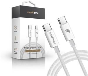 RhinoTech kábel s nylonovým opletom USB-C na USB-C 60W 1M, biely