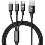 RhinoTech, nabíjací a dátový kábel 3v1 USB-A (MicroUSB + Lightning + USB-C) 1,2m, čierny