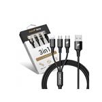 RhinoTech, nabíjací a dátový kábel 3v1 USB-A (MicroUSB + Lightning + USB-C) 1,2m, čierny