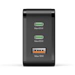 rýchla nabíjačka 2x USB-C, USB-A, PD/QC 65 W, čierna
