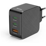rýchla nabíjačka 2x USB-C, USB-A, PD/QC 65 W, čierna