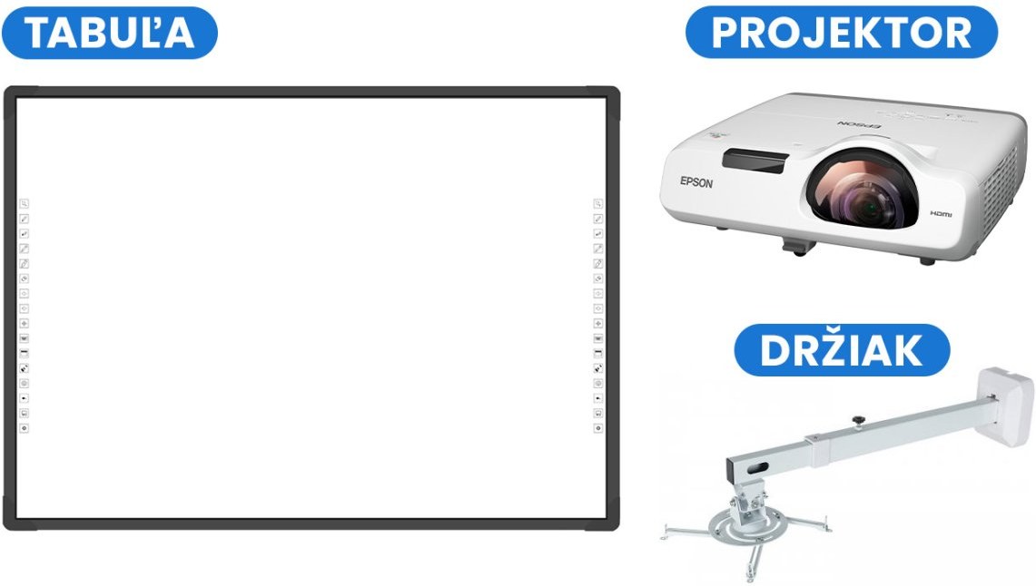 Sada interaktívna projektora, 82" tabule a držiaku