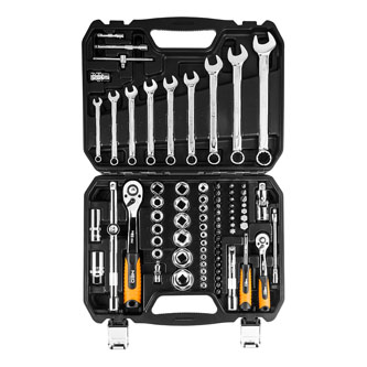 Sada nástrčných kľúčov, 08-672, vyhnuté račne, šesťhranné nástrčné hlavice, bity, z chróm-vanadiovej ocele, Neo Tools, DOPREDAJ