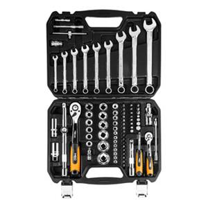 Sada nástrčných kľúčov, 08-672, vyhnuté račne, šesťhranné nástrčné hlavice, bity, z chróm-vanadiovej ocele, Neo Tools, DOPREDAJ