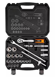 Sada nástrčných kľúčov, 10-205, 25, veľkosť 1/2, kufrík, NEO TOOLS
