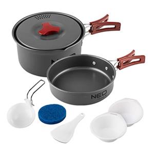 Sada riadu 7v1 Turistická, šedá, hliník, hrniec, panvica,2x tanier,naberačka,stierka,hubka, Neo Tools