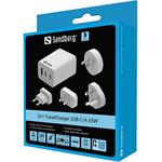 Sandberg 3v1 TravelCharger USB-C/A PD 65W, biela