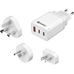 Sandberg 3v1 TravelCharger USB-C/A PD 65W, biela