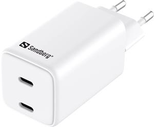 Sandberg GaN nabíjačka 2x USB-C, PD 65W, biela