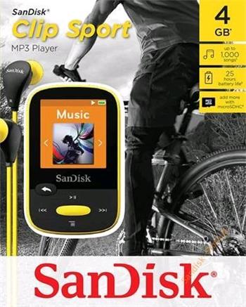 Sandisk Clip Sport MP3 Player 4GB, microSDHC, micro USB, rádio, LCD 1.44", žltý