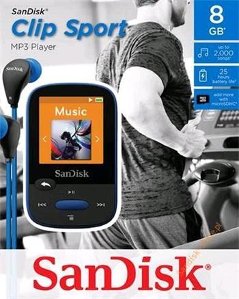 Sandisk Clip Sport MP3 Player 8GB, microSDHC, micro USB, rádio, LCD 1.44", modrý