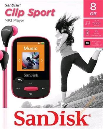 Sandisk Clip Sport MP3 Player 8GB, microSDHC, micro USB, rádio, LCD 1.44",ružovy