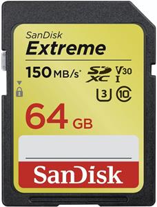 SanDisk Extreme SDXC 64GB 150MB/s C10 V30 UHS-I U3