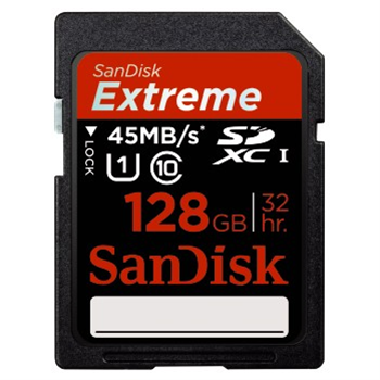 SanDisk Extreme SDXC Card 128 GB, 45 MB/s, Class 10