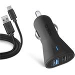 SBS Autonabíjačka s 2x USB-A + USB-C kábel, 12/24V, čierna