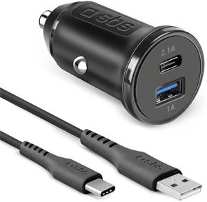 SBS Autonabíjačka s 2x USB-A + USB-C kábel, 12/24V, čierna