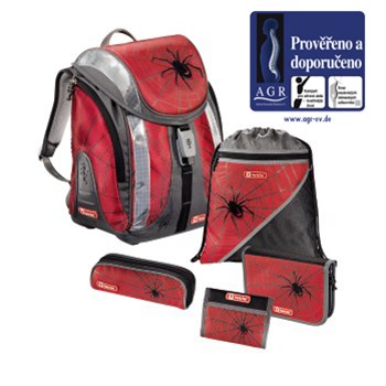 Školský ruksak - 5-dielny set, certifikát AGR, Flexline Červený pavúk, certifikát AGR