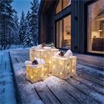 Solight 1v304, sada 3 LED vianočných darčekov, 48x LED, IP44, 230V, biele prevedenie