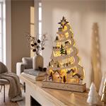 Solight 1v305, LED drevený vianočný stromček s dekoráciami, 17x LED, biela, 45cm, 2x AA