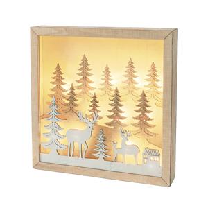 Solight 1v306, LED 3D drevená vianočná dekorácia v ráme, 12x LED, 25cm, 2x AA