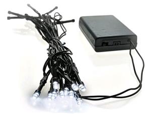 Solight 1V50-W, LED vianočná reťaz, 3m, 20 LED, 3x AA, biela svetlo, zelený kábel