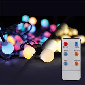 Solight LED 2v1 vonkajšia vianočná reťaz, gule, diaľkový ovládač, 100LED, RGB + biela, 10m+ 5m, 8 funkcií, IP44