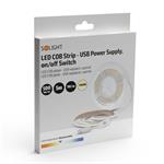 Solight LED COB opasok, 3m, 7W/m, 500lm/m, neutrálna biela, USB napájanie, vypínač, 8mm