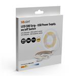 Solight LED COB opasok, 3m, 7W/m, 500lm/m, teplá biela, USB napájanie, vypínač, 8mm